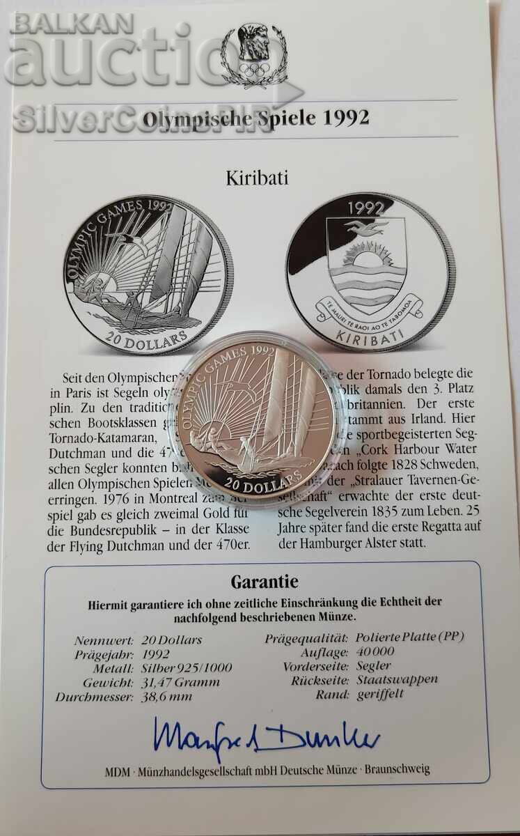 Auction Silver 20 Dollars 1992 Olympics Kiribati Auction Silver 20 Dollars 1992 Olympics Kiribati