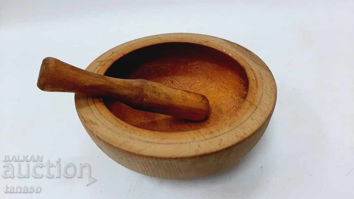 Bol vechi din lemn, mojar cu pistil, lucrat manual - 5