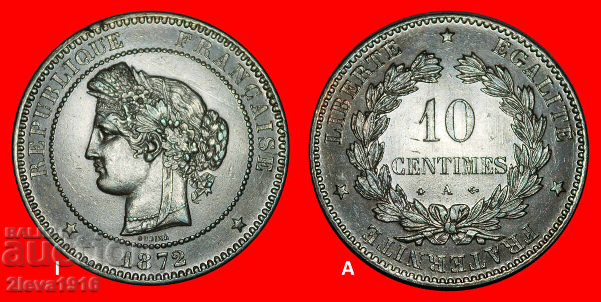 CERES (1870-1898): FRANCE★10 CENTIMES 1872A DISCOVERY COIN
