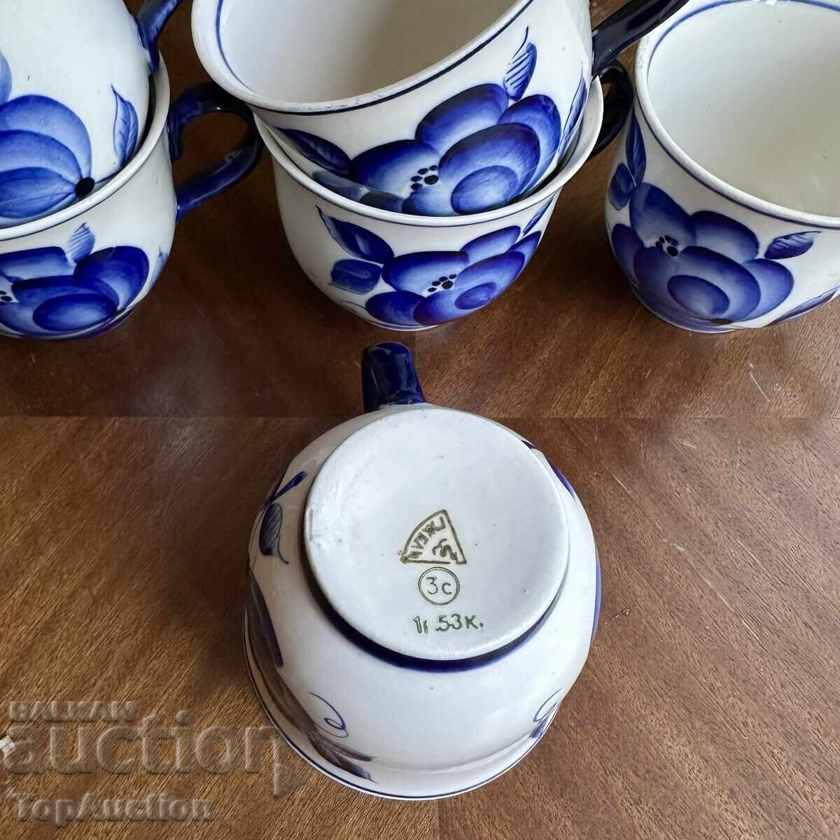 Ретро руски порцеланов сервиз за чай „ГЖЕЛ“ (СССР) - 8 части с цена € 99.00 | 193.63 лв.