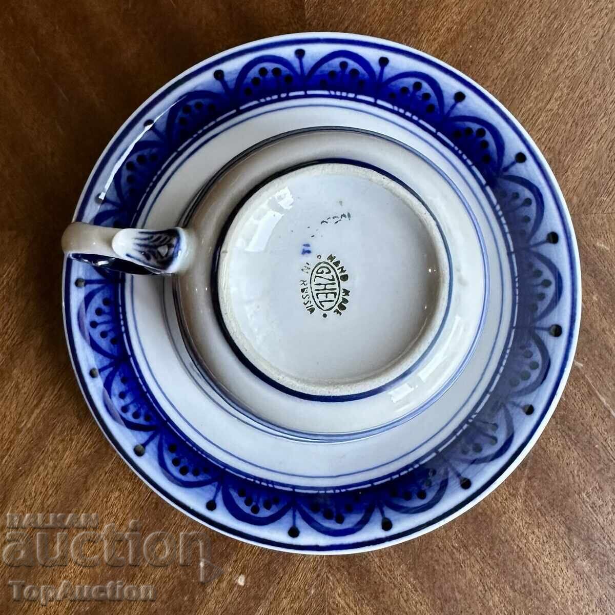Hand-painted cup and saucer "GZHEL" (Russia) - for export - 5