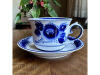 Hand-painted cup and saucer "GZHEL" (Russia) - for export