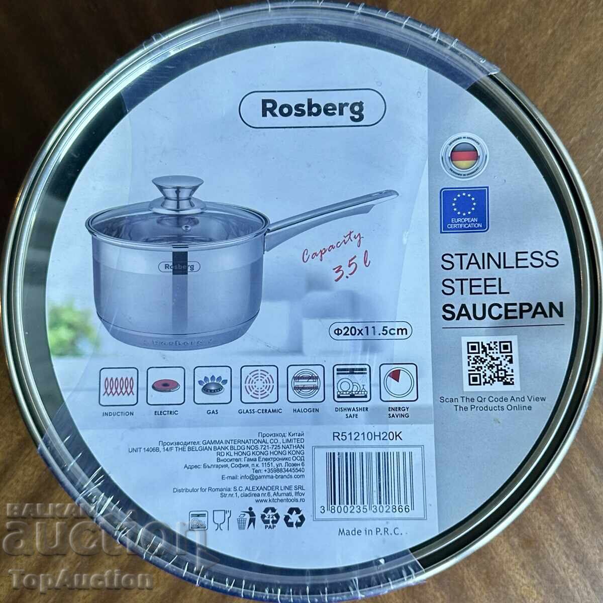 Livrarea Caserolă nouă din oțel inoxidabil Rosberg 3.5l