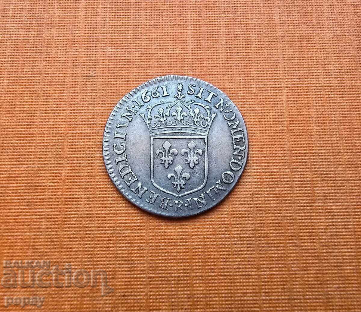 FRANCE. LOUIS XIV. 1643-1715. 1/12 ECU with juvenile bust. 1661 with price € 50.00 | 97.79 BGN