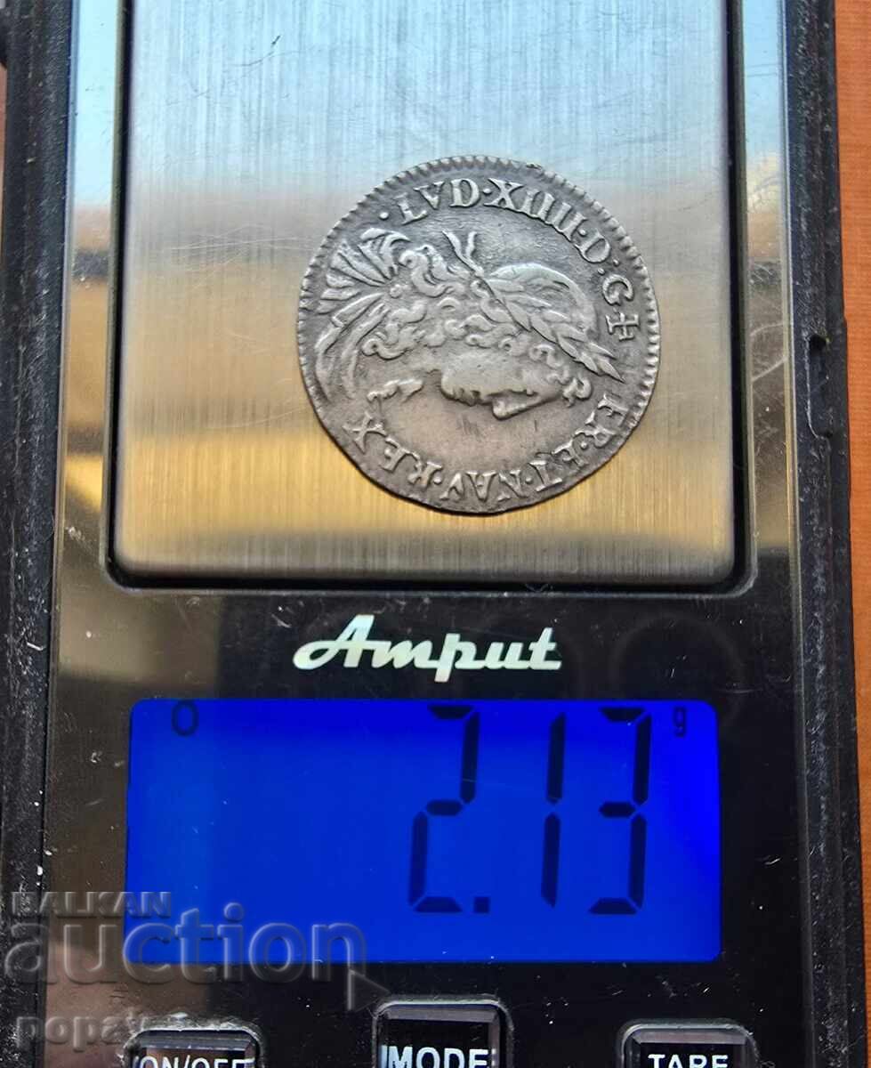 Auction  FRANCE. LOUIS XIV. 1643-1715. 1/12 ECU with juvenile bust. 1661