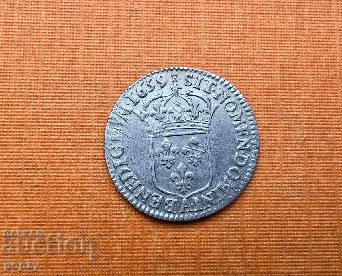 FRANCE. LOUIS XIV. 1643-1715. 1/12 ECU with juvenile bust. 1659 with price € 50.00 | 97.79 BGN