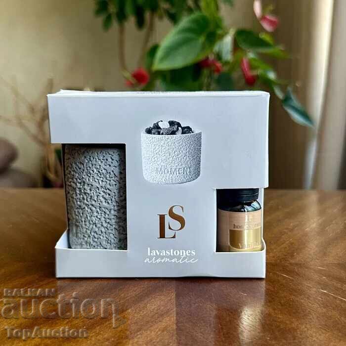Room fragrance with lava stones and aromatic oil