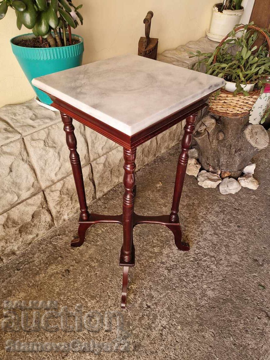 Unique antique French wooden side table with marble top - 5 Unique antique French wooden side table with marble top - 5