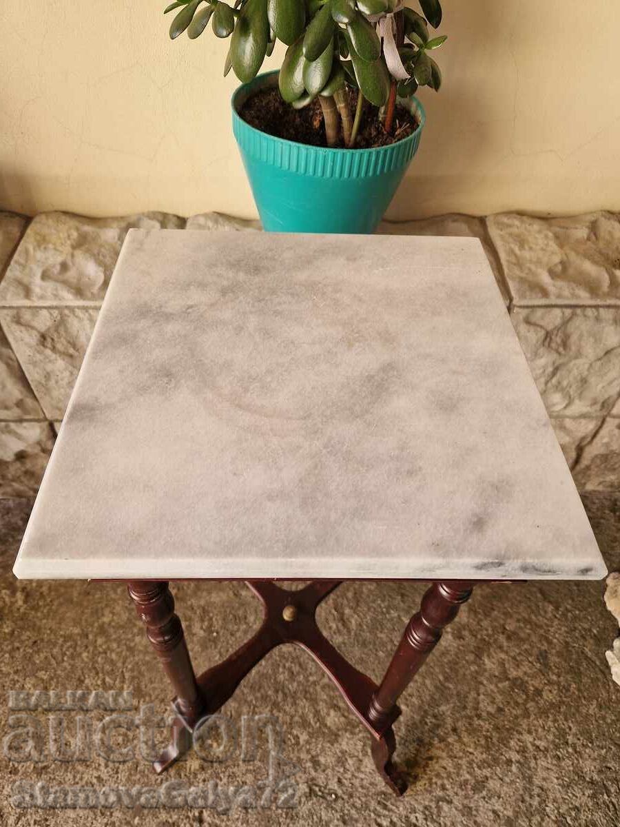 Unique antique French wooden side table with marble top - 7 Unique antique French wooden side table with marble top - 7