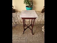 Unique antique French wooden side table with marble top