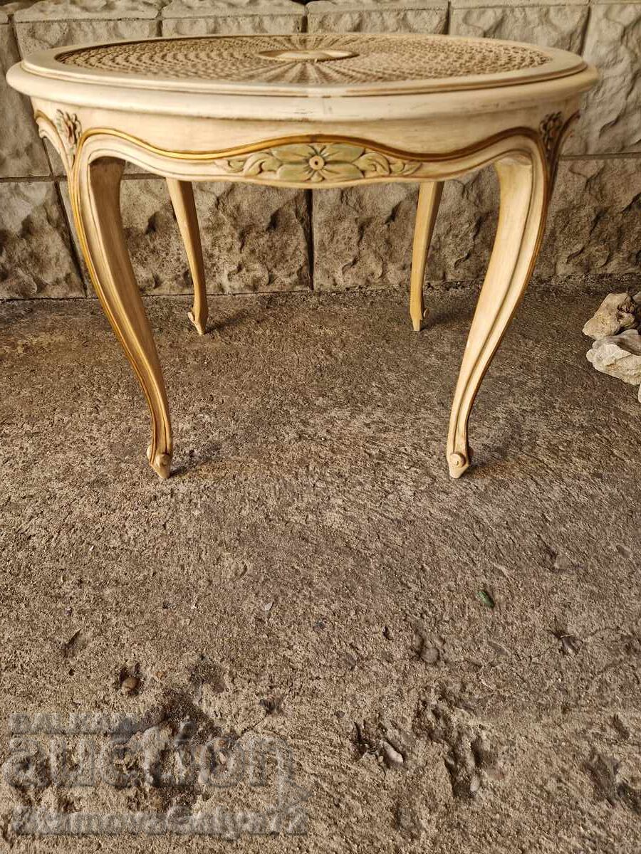Auction  Superb antique wooden side table with rattan Louis XV