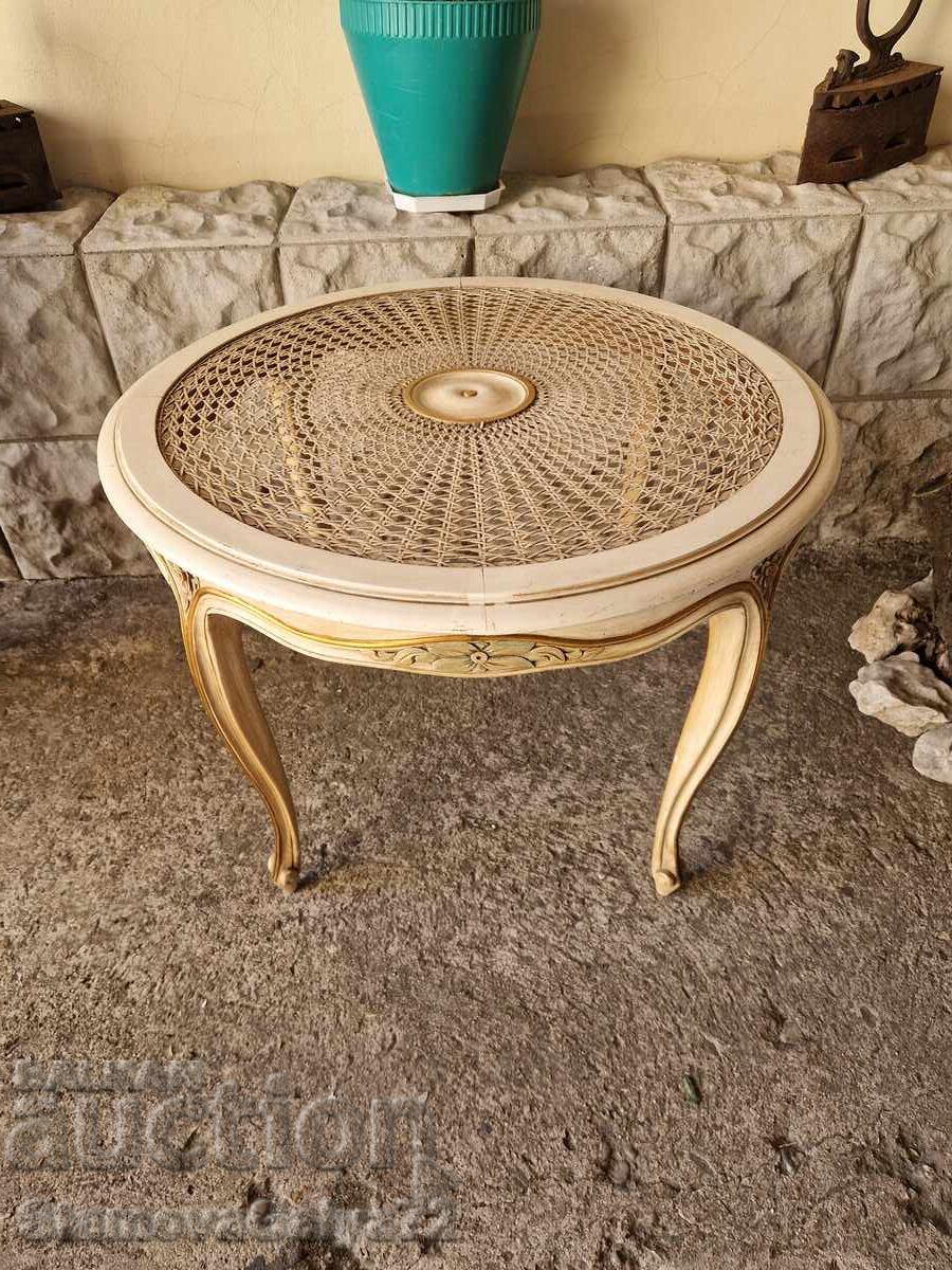 Superb antique wooden side table with rattan Louis XV