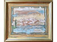 Painting "Seaside Village by the Shore", artist G. Lechev (1949-2025)