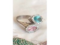 Gorgeous Silver Ring with Pink and Blue Gemstones and