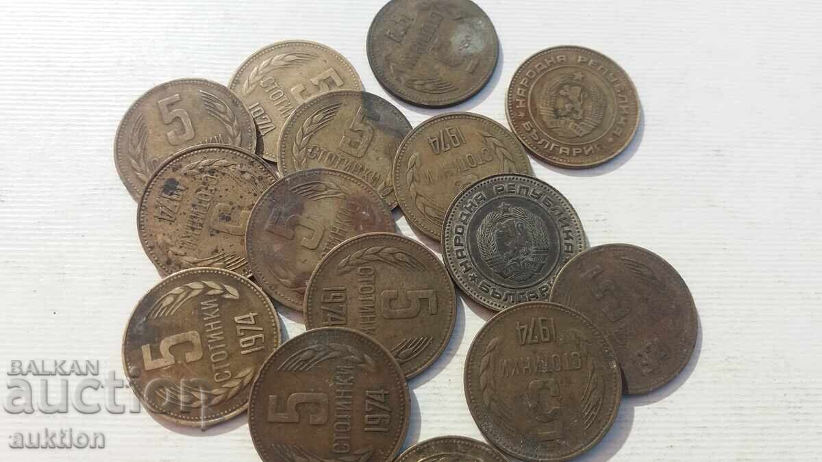 5 stotinki 1974 - 15 bucăți - 5 5 stotinki 1974 - 15 bucăți - 5