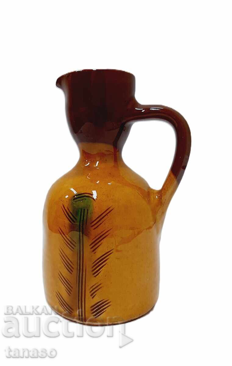 Old glazed ceramic pitcher, 18 cm, like new