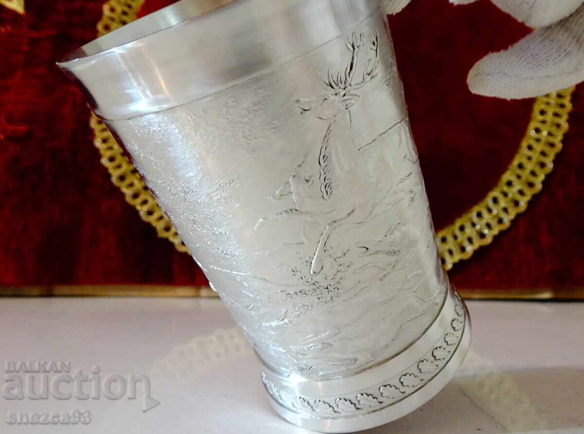 Delivery of Pewter mug with picturesque hunting scenes