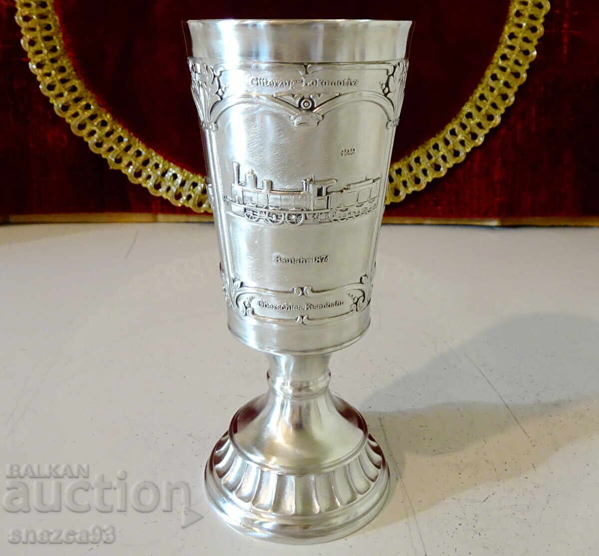 Auction  Pewter wine goblet Locomotive, Train 1906-1914