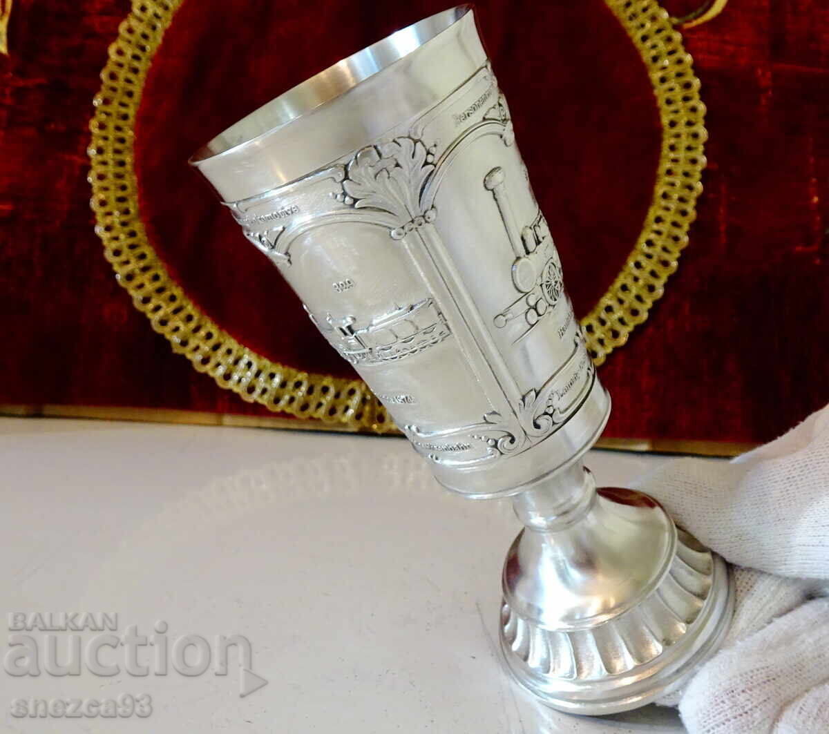 Pewter wine goblet Locomotive, Train 1906-1914 - 5
