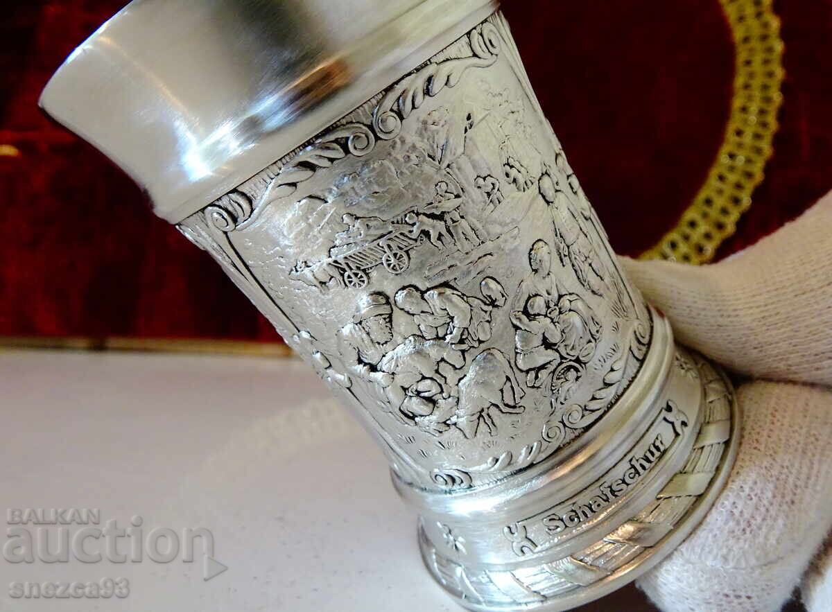 Pewter mug with colorful village scenes - 6
