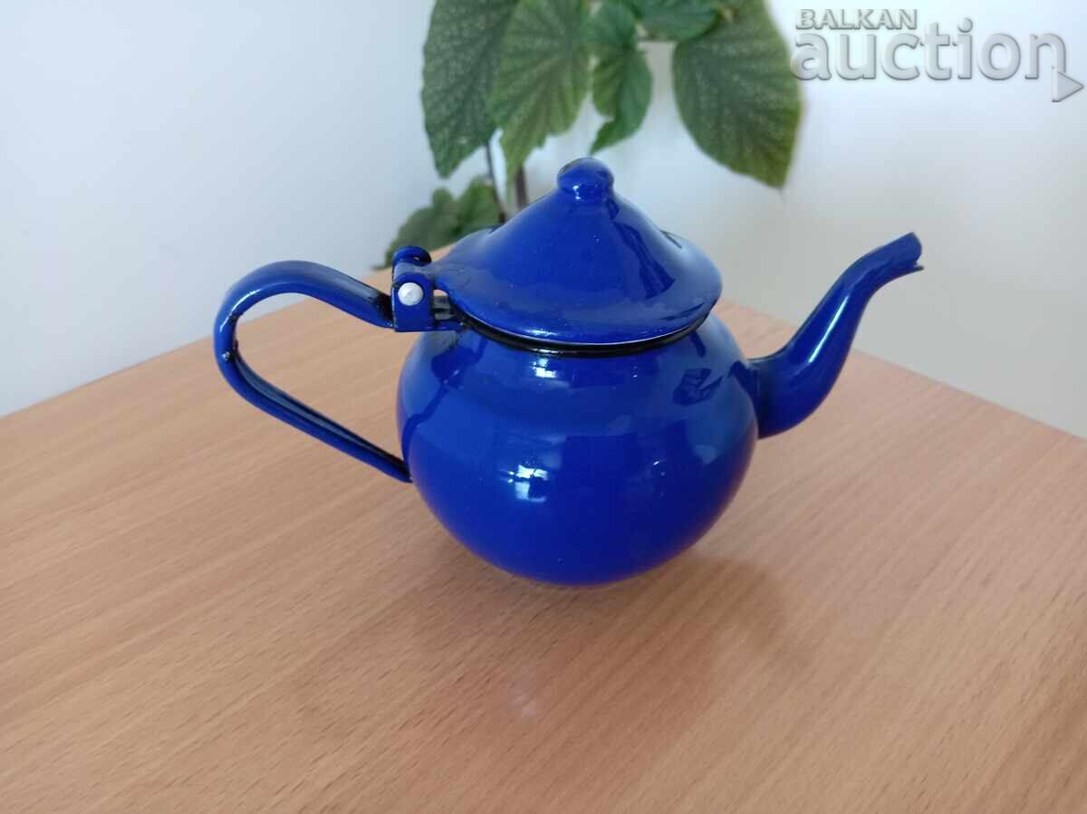 Auction  mini blue enamel teapot 60s vintage retro
