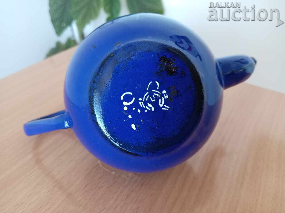 Delivery of mini blue enamel teapot 60s vintage retro