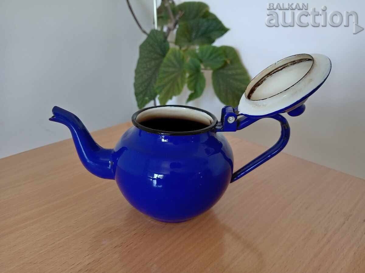 mini blue enamel teapot 60s vintage retro