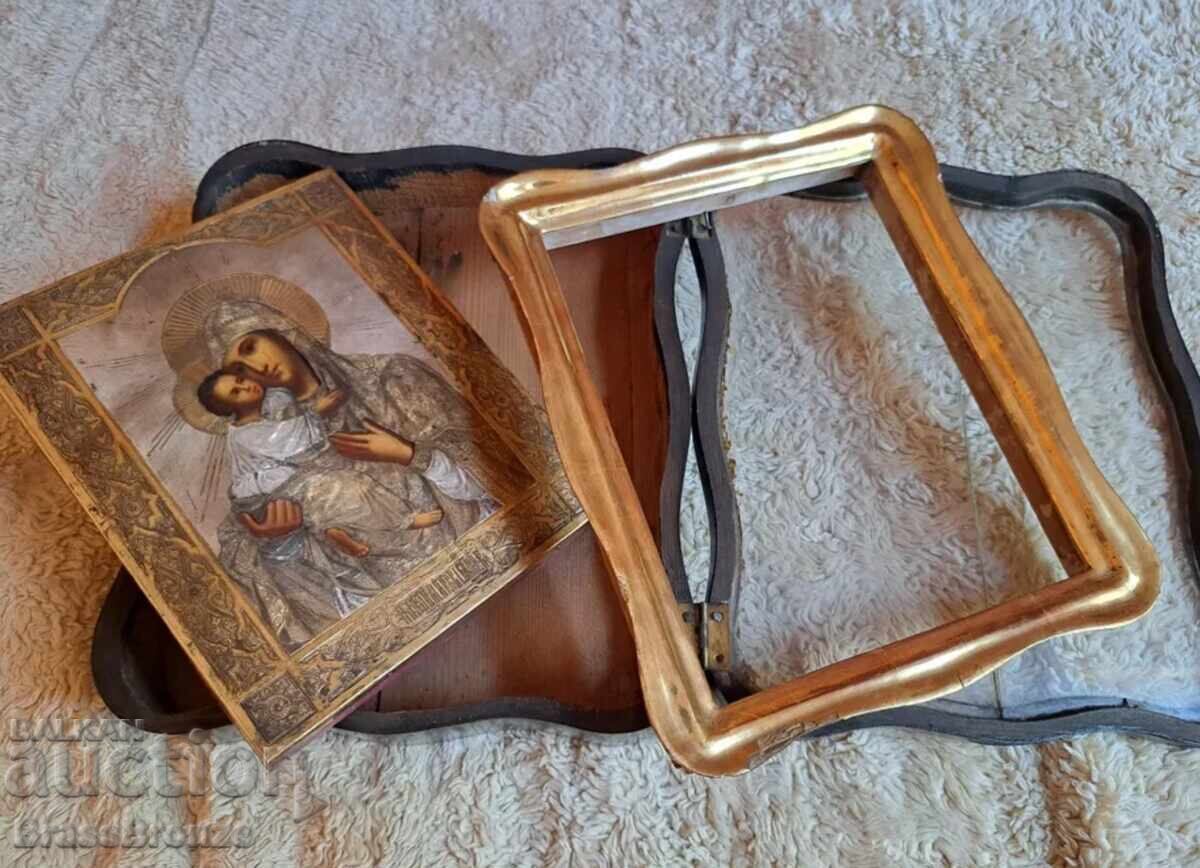 Παλιά εικόνα Παναγία του Βλαντιμίρ σε ξύλινο κουτί - 5