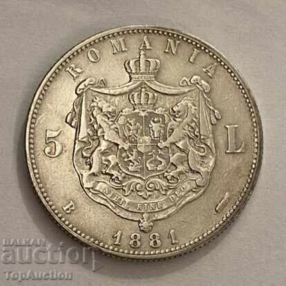 Licitație 5 lei 1881 România / Romania 5 Lei Carol I - OYT