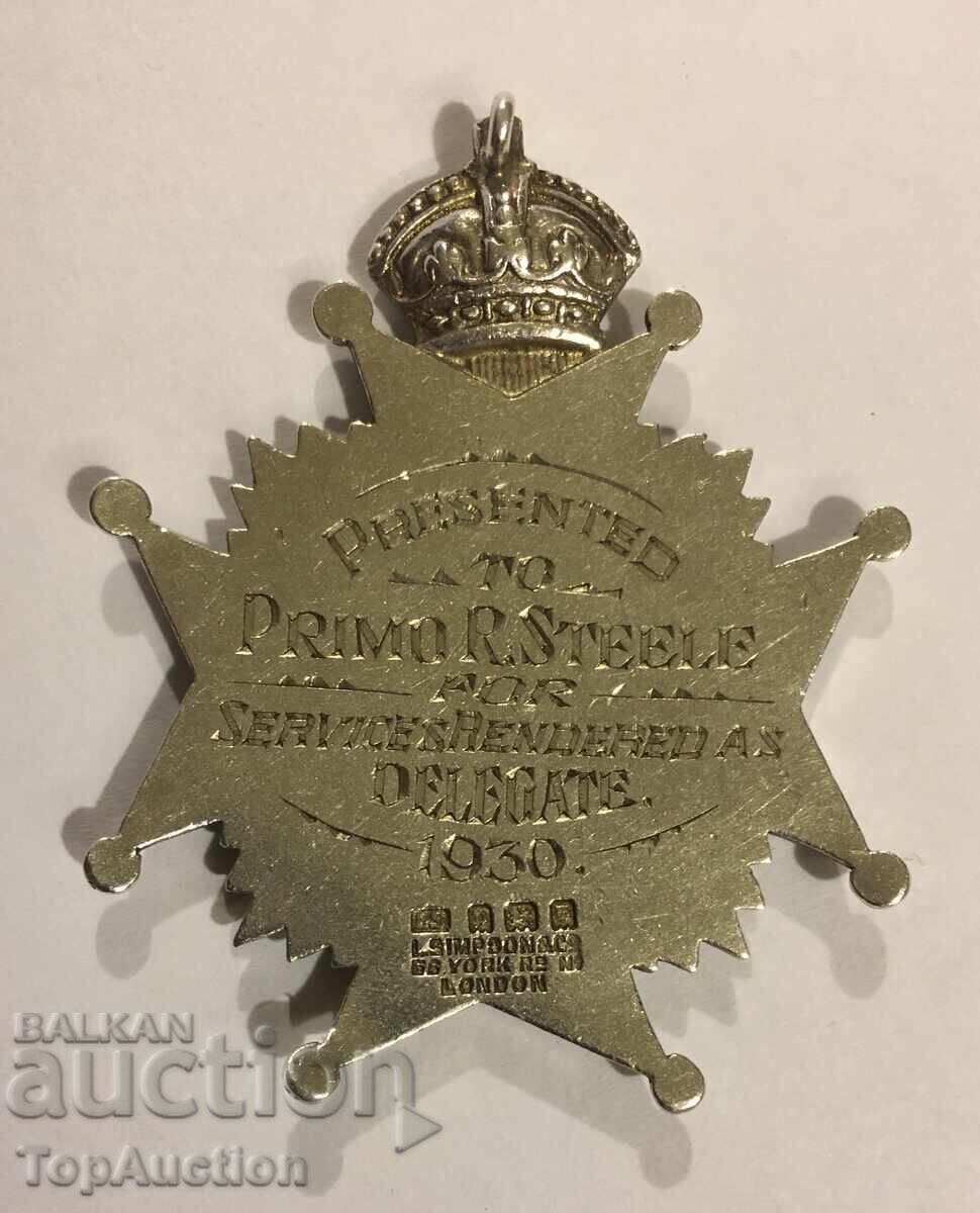 Масонски RAOB медал 1930 Primo Delegate сребро с цена € 60.00 | 117.35 лв.