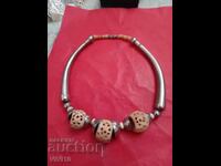Antique necklace with metal and bone