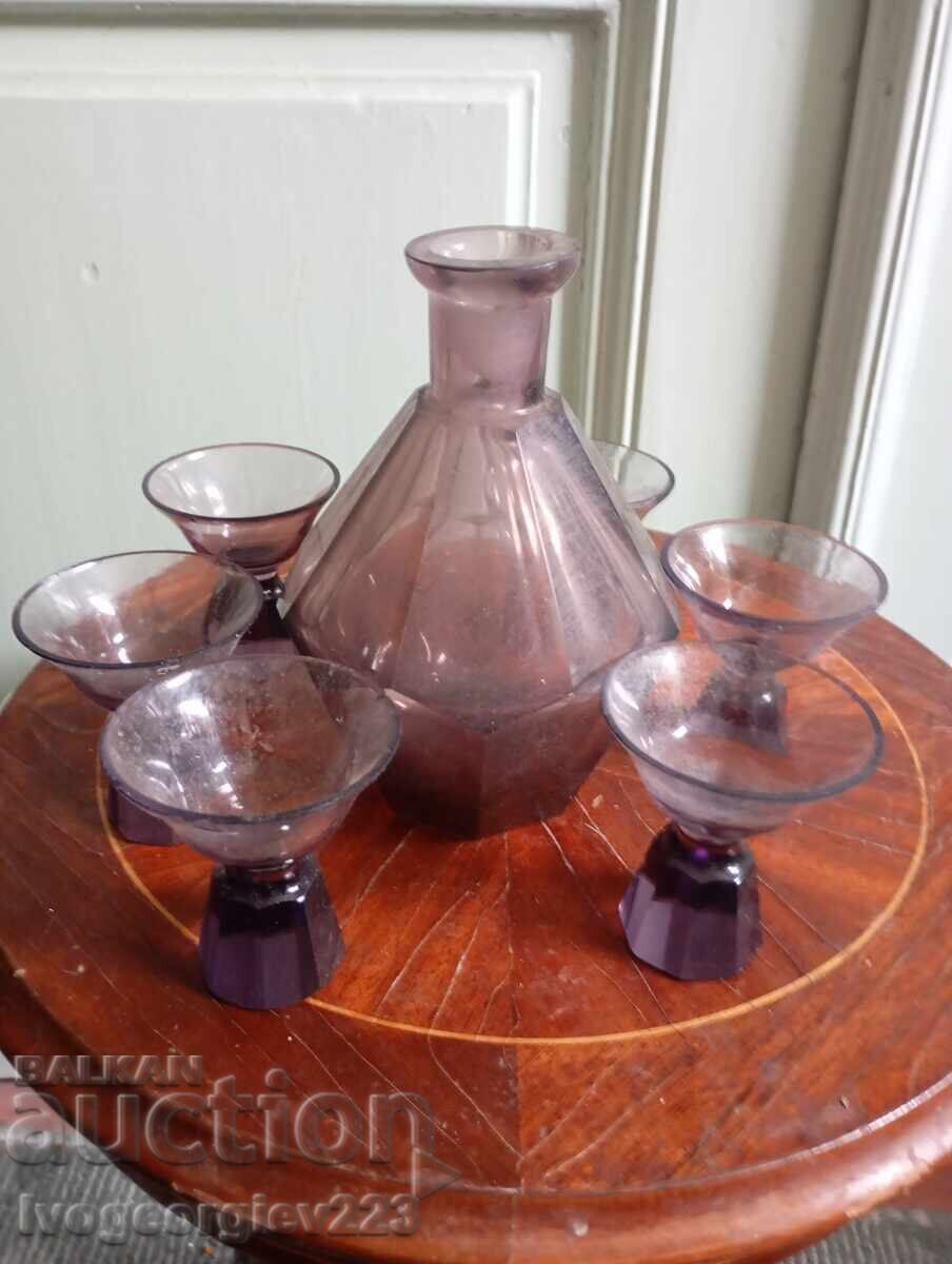 Antique purple glass tea set in Art Deco style