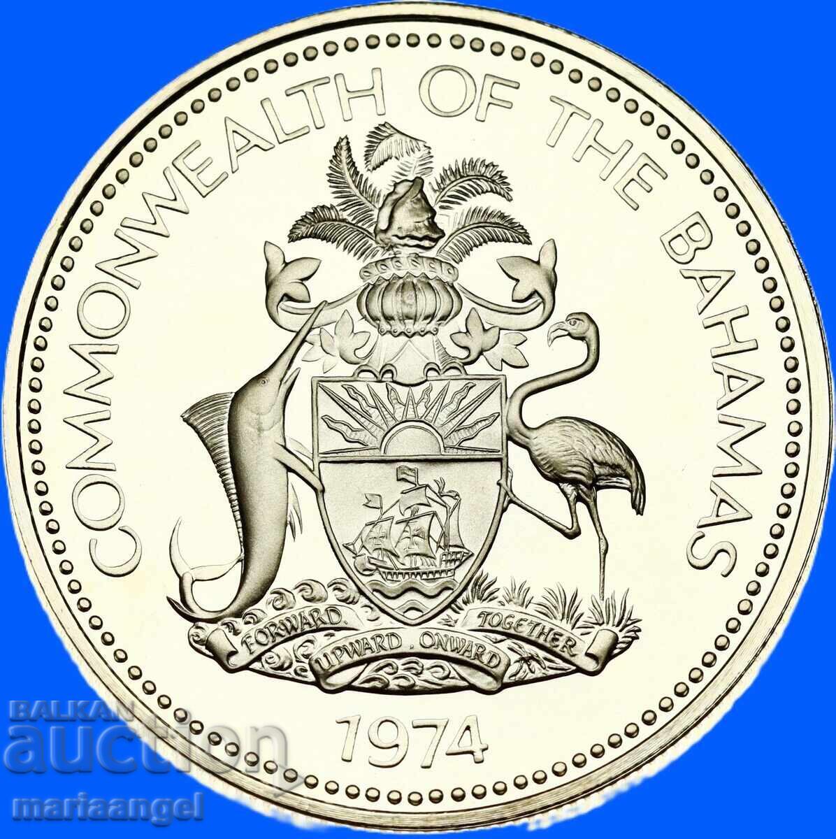 Livrarea Bahamas 1 dolar 1974 18,14g UNC PROOF 34mm argint titlu 800