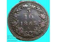5/10 kreĭtser 1865 Soldo A-Vena Austria pentru Italia
