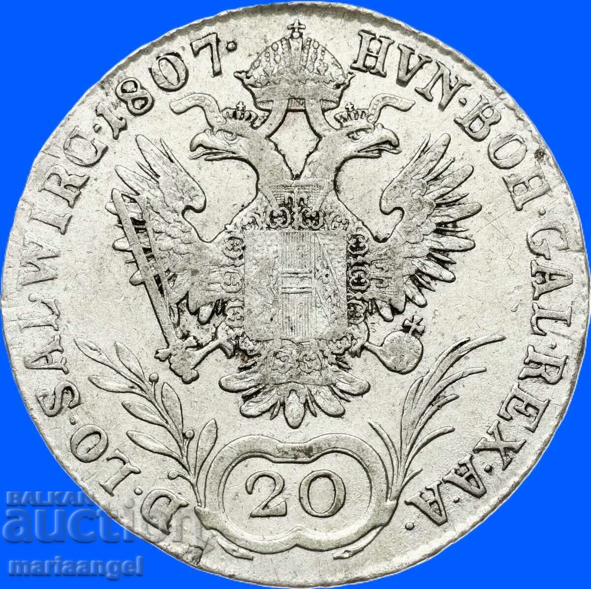 Livrarea 20 kreĭtseri 1807 Austria A - Viena argint - rar!