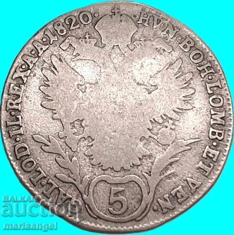 Austria 5 Kreuzer 1820 A - Viena Francis argint - rar - 5