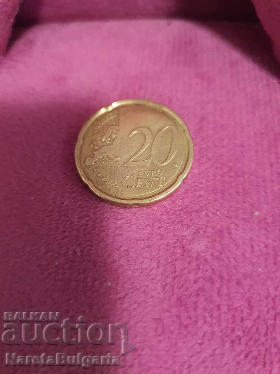 Monedă italiană unică și singulară de 20 eurocenți 2010