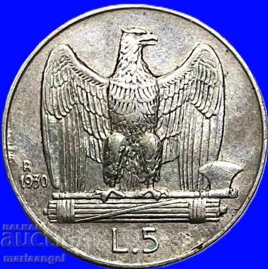 5 lira 1930 Italy Victor Emmanuel II Fascist Eagle silver