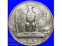 5 lira 1930 Italy Victor Emmanuel II Fascist Eagle silver