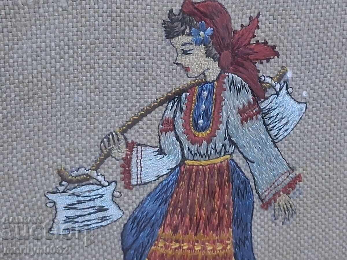 Стара бродерия в рамка портрет картина пано бродерия - 6