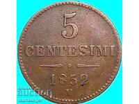 Ломбардия Венеция 5 чентесими 1852 V Австрия за Италия