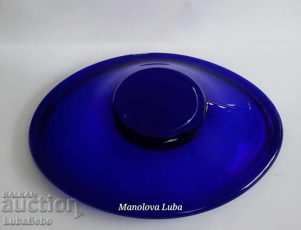 Elegant oval bowl (platter) made of solid cobalt blue glass - 6