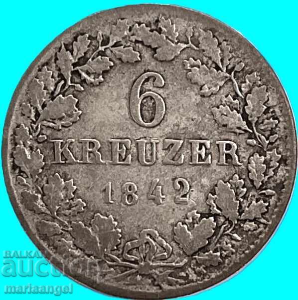6 Kreuzer 1842 Germany Württemberg 243,122 mintage - 5
