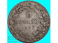 6 Kreuzer 1842 Germany Württemberg 243,122 mintage