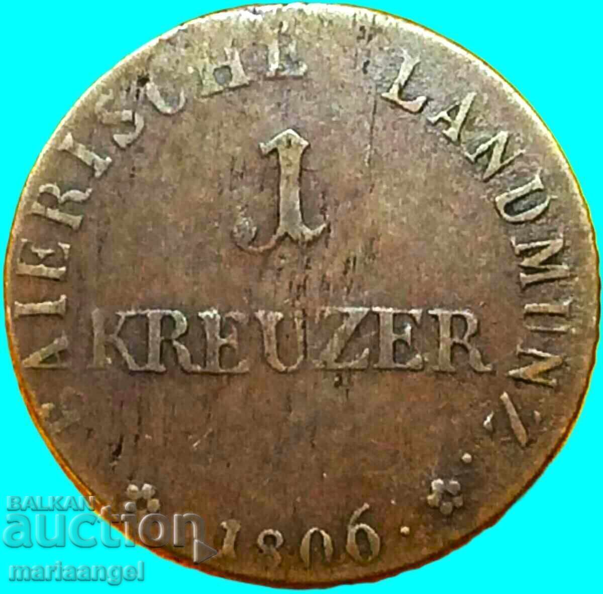 Παράδοση 1 κρόιτσερ 1806 Γαλλική κατοχή του Τιρόλου Βαυαρία - σπάνιο