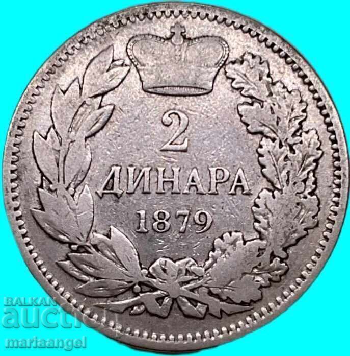 Auction  Serbia 2 Dinara 1879 Milan silver