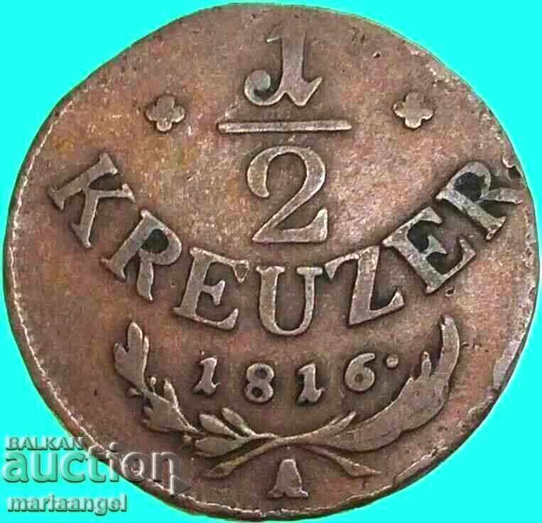 1/2 Kreuzer 1816 Austria A - Vienna 22mm bronze