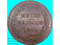 Mezzo Baiocco 1/2 1840 Vatican Gregory XVI 30mm