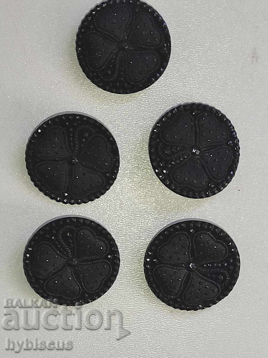 5x nasturi vintage din sticlă pentru haine de doliu