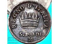 Napoleon 5 soldi 1813 Italy M-Milan silver